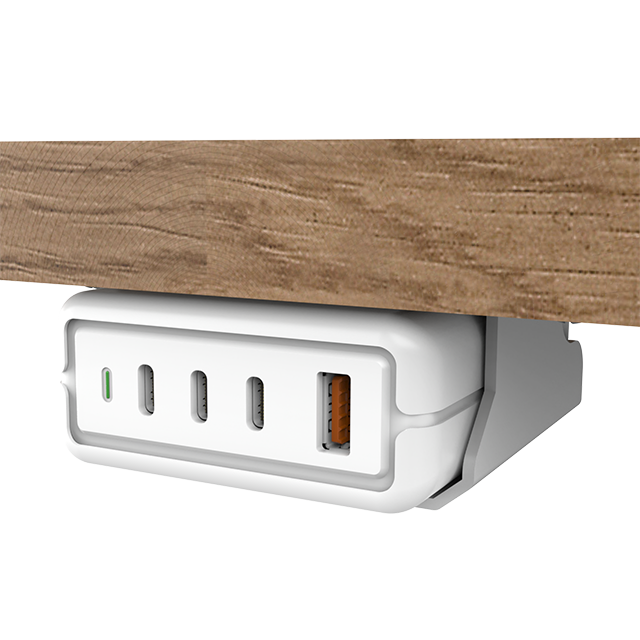 OT-SCAS-005 — 140W GaN Under-Desk Charger | Reliable Multi-Device Power for Demo Counters & Shared Spaces