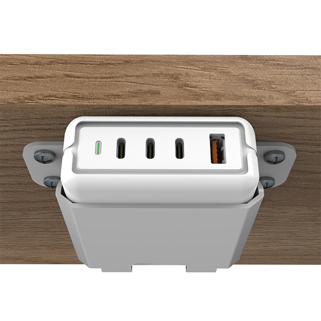 OT-SCAS-005 — 140W GaN Under-Desk Charger | Reliable Multi-Device Power for Demo Counters & Shared Spaces