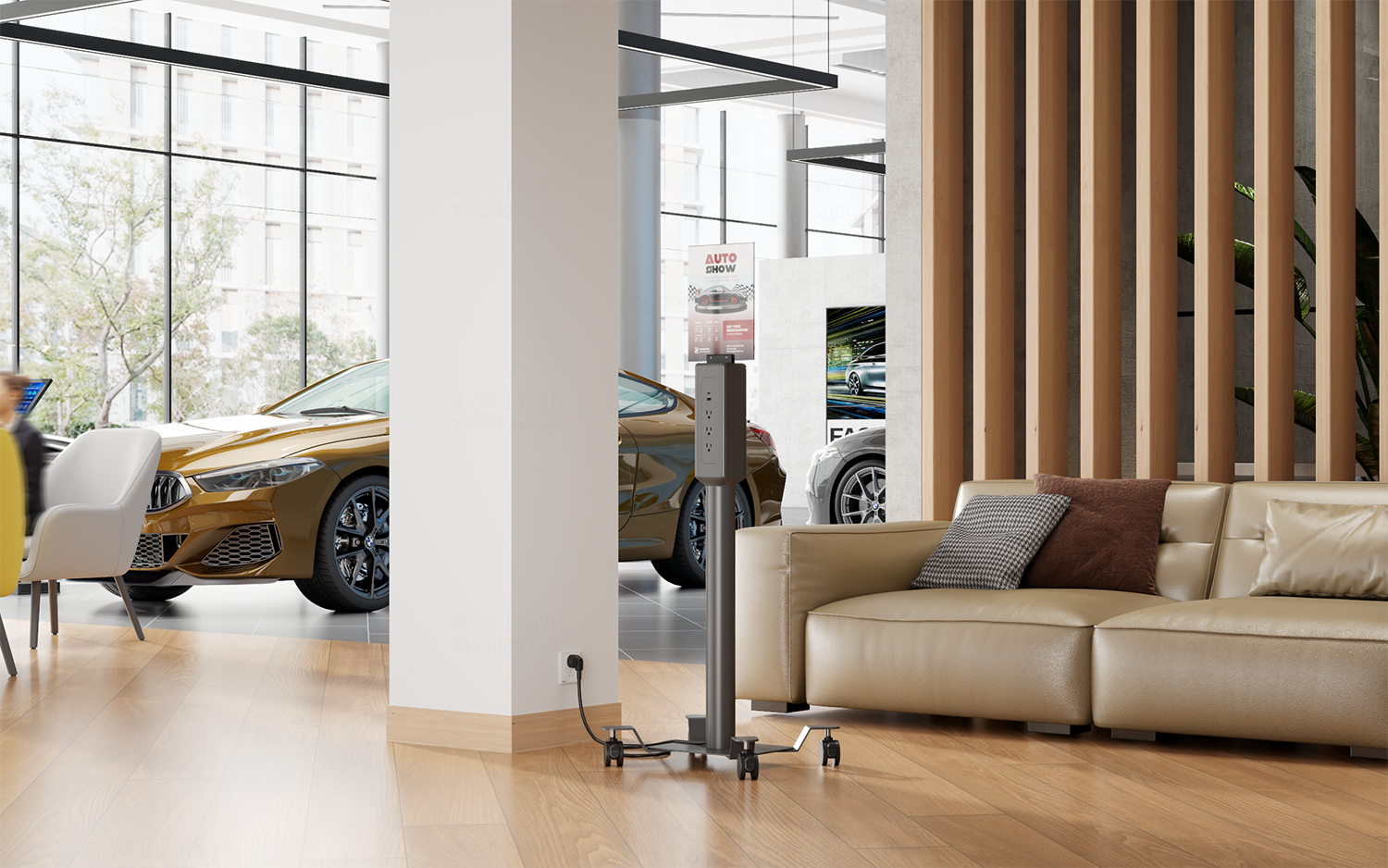 PS03-D freestanding charging station with A4 advertising display