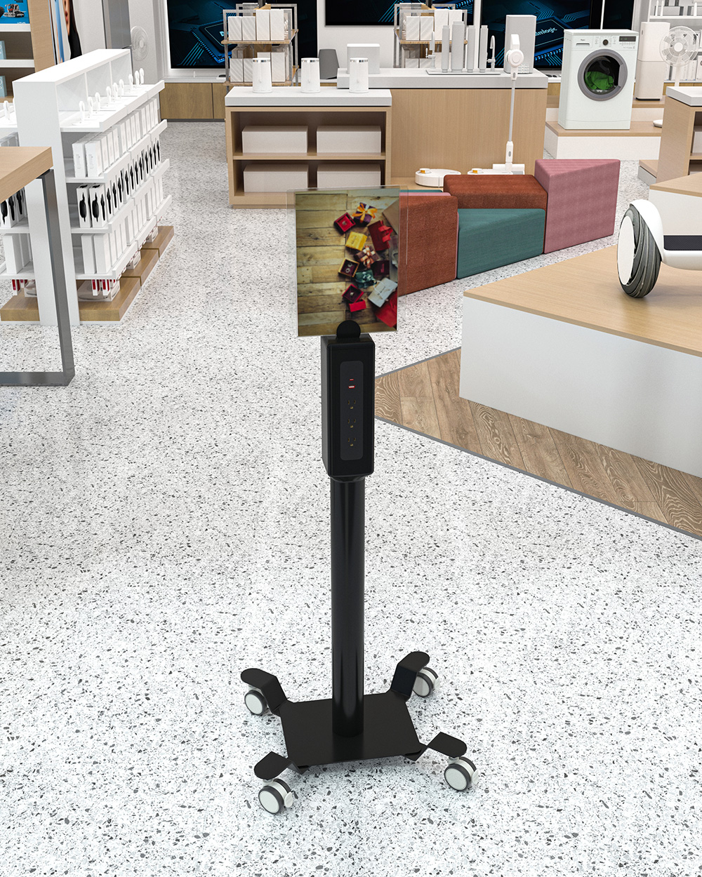 PS03-D freestanding charging station with A4 advertising display