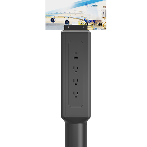 PS03-D charging tower showing AC outlets and USB charging ports